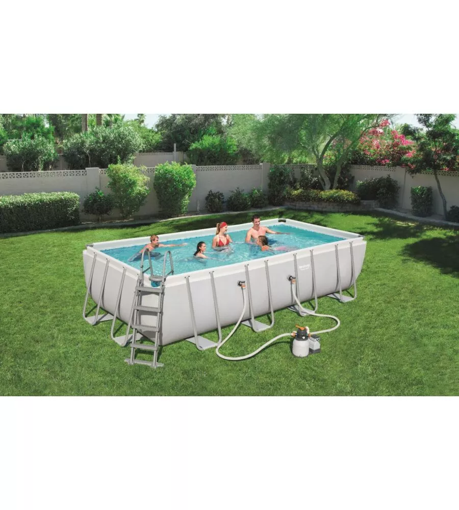 Piscina fuori terra rettangolare bestway "power steel frame" 549x274x122 cm con di pompa, scaletta, cover e chemconnect - cod. 56466